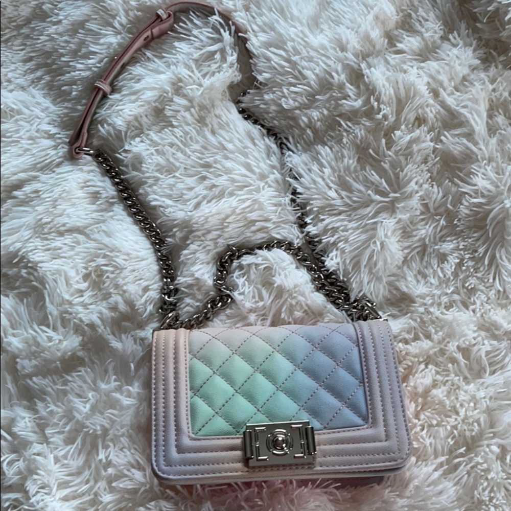 Ombre pastel quilted faux leather crossbody